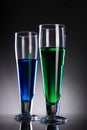 Green and Blue Glasses with Juice / Cocktail / Drink Royalty Free Stock Photo