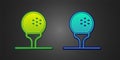 Green and blue Golf ball on tee icon isolated on black background. Vector