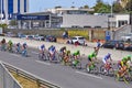 Green and blue group of cyclists