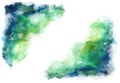 Green and blue grung style watercolor hand painting white space Royalty Free Stock Photo