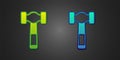 Green and blue Hammer icon isolated on black background. Tool for repair. Vector