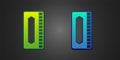 Green and blue Harmonica icon isolated on black background. Musical instrument. Vector Royalty Free Stock Photo