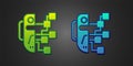 Green and blue Humanoid robot icon isolated on black background. Artificial intelligence, machine learning, cloud Royalty Free Stock Photo