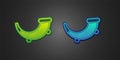 Green and blue Hunting horn icon isolated on black background. Vector Royalty Free Stock Photo