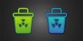 Green and blue Infectious waste icon isolated on black background. Tank for collecting radioactive waste. Dumpster or Royalty Free Stock Photo