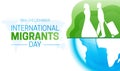 Green and Blue International Migrants Day Background Illustration with World Map