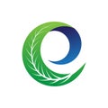 Green and blue letter e for eco companies logo with leaf illustration 01 Royalty Free Stock Photo