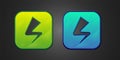 Green and blue Lightning bolt icon isolated on black background. Flash sign. Charge flash icon. Thunder bolt. Lighting Royalty Free Stock Photo