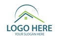 Green and Blue Line Art House Building Roof Logo Design