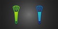 Green and blue Makeup brush icon isolated on black background. Vector Royalty Free Stock Photo