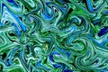 Green and blue marbling paint swirls background. Royalty Free Stock Photo