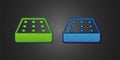 Green and blue Mattress icon isolated on black background. Padded comfortable sleeping bed mattress. Vector