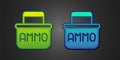 Green and blue Military ammunition box with some ammo bullets icon isolated on black background. Vector Royalty Free Stock Photo