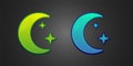 Green and blue Moon and stars icon isolated on black background. Cloudy night sign. Sleep dreams symbol. Full moon Royalty Free Stock Photo