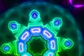 Green blue neon glowing geometric mandala fantasy fractal. Abstract background Royalty Free Stock Photo