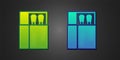 Green and blue Open matchbox and matches icon isolated on black background. Vector Royalty Free Stock Photo