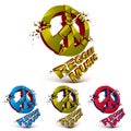 Green, blue and orange 3d vector peace signs collection created