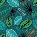 Green blue orange jungle leaf seamless pattern design background