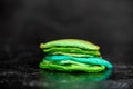 Green and blue pancakes cake