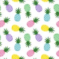 Green, blue, pink, purple and yellow pineapple with triangles geometric fruit summer tropical sweet pattern on a white background Royalty Free Stock Photo