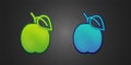 Green and blue Plum fruit icon isolated on black background. Vector Royalty Free Stock Photo
