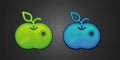 Green and blue Poison apple icon isolated on black background. Poisoned witch apple. Vector