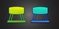 Green and blue Pommel horse icon isolated on black background. Sports equipment for jumping and gymnastics. Vector