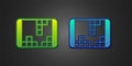 Green and blue Portable video game console icon isolated on black background. Handheld console gaming. Vector