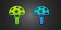 Green and blue Psilocybin mushroom icon isolated on black background. Psychedelic hallucination. Vector