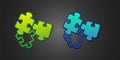 Green and blue Puzzle pieces toy icon isolated on black background. Vector Royalty Free Stock Photo