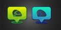 Green and blue Racing helmet icon isolated on black background. Extreme sport. Sport equipment. Vector Royalty Free Stock Photo