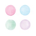 Green, blue, red, purple circle watercolour painting textured on white paper isolated on white background Royalty Free Stock Photo