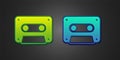 Green and blue Retro audio cassette tape icon isolated on black background. Vector Royalty Free Stock Photo