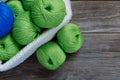 Green and Blue Roll Thread Pile for Wool Knitting