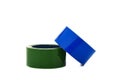 Green and blue rolls of duct tape isolated on white background. Royalty Free Stock Photo