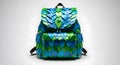 Green and blue scale backpack for school and travel unique design bag Royalty Free Stock Photo