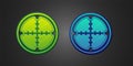 Green and blue Sniper optical sight icon isolated on black background. Sniper scope crosshairs. Vector Royalty Free Stock Photo