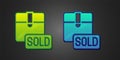 Green and blue Sold icon isolated on black background. Vector