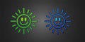 Green and blue Sun icon isolated on black background. Vector Royalty Free Stock Photo