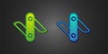 Green and blue Swiss army knife icon isolated on black background. Multi-tool, multipurpose penknife. Multifunctional