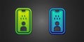 Green and blue Taxi driver license icon isolated on black background. Vector