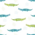 Green and blue watercolor crocodile pattern.