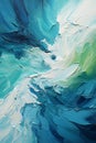 Green, blue and white brush strokes of oil paint, abstract background. Art poster layout. Copy space. Royalty Free Stock Photo
