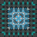 Green and blue white ornament pattern on black background Royalty Free Stock Photo