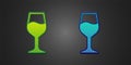 Green and blue Wine glass icon isolated on black background. Wineglass sign. Vector Royalty Free Stock Photo