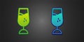 Green and blue Wine glass icon isolated on black background. Wineglass sign. Vector Royalty Free Stock Photo