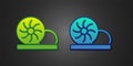 Green and blue Xiao long bao or steamed dumplings icon isolated on black background. Chinese food. Vector