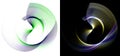 Green, blue, yellow stripes on air elements rotating on white and black backgrounds. Graphic design elements set. Icon, logo