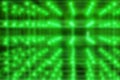 Green blurred fantastic background with perspective, light bulbs diodes, cosmic glow, computer design, modern trend