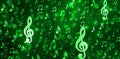 Green blurred musical abstract bokeh background with notes Royalty Free Stock Photo